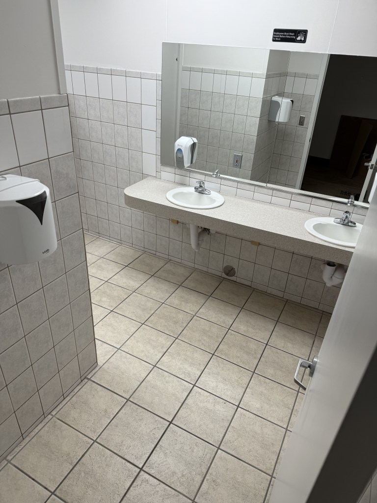 Commercial restroom after post-construction cleaning